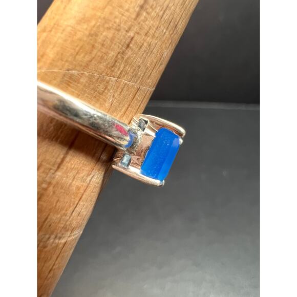 Square cut blue chalcedony sterling silver ring size 6 - Picture 14 of 16